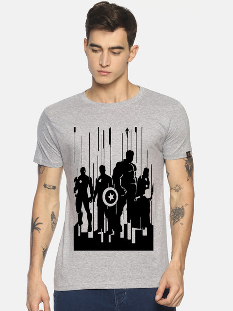 

Le Bison Men Grey Avengers Printed Round Neck T-shirt