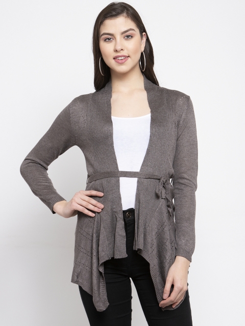 

KLOTTHE Women Charcoal Grey Self Design Open Front Shrug