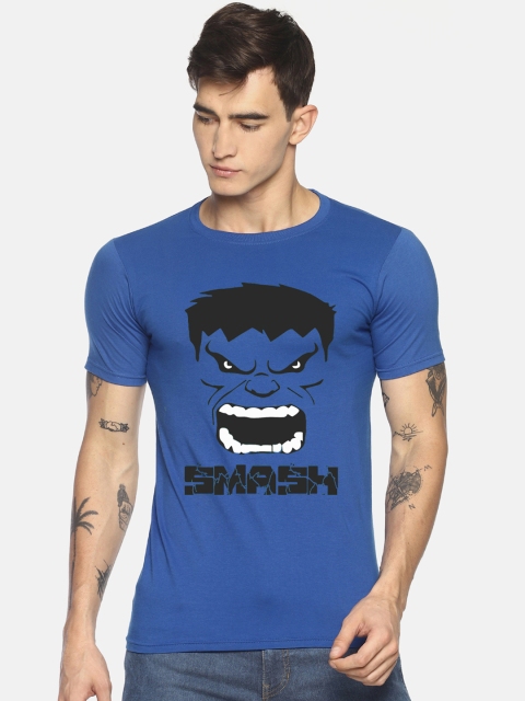 

Le Bison Men Blue Printed Smash Round Neck T-shirt