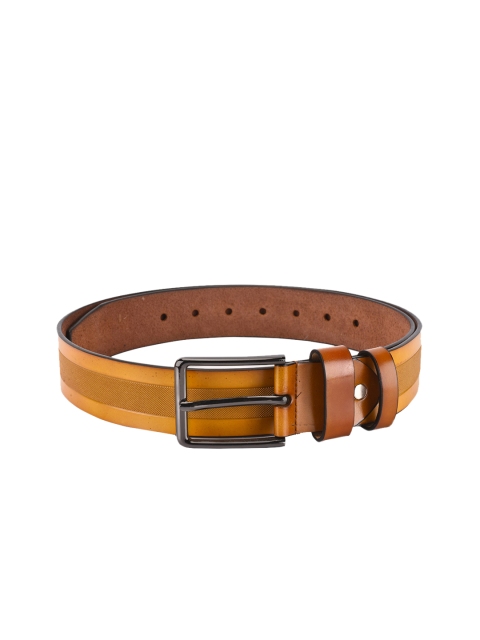 

BuckleUp Men Tan Yellow Striped Textured Belt