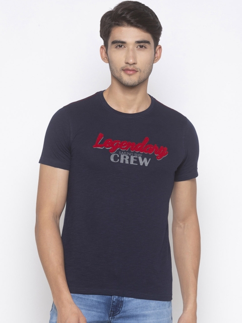 

Globus Men Navy Blue Printed Slim Fit Round Neck T-shirt
