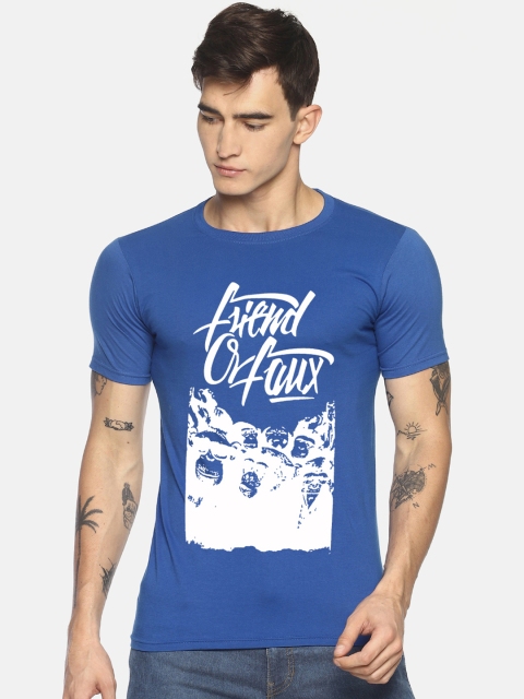 

Le Bison Men Blue & White Printed Round Neck T-shirt