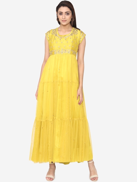 

Laabha Women Yellow Embellished Maxi Dress