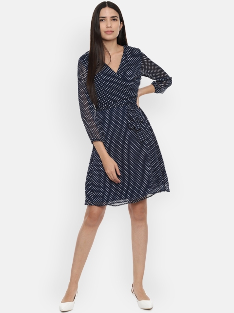 

Van Heusen Woman Navy Blue & White Printed Wrap Dress