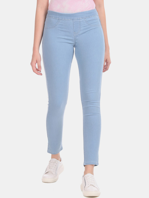 

Cherokee Women Blue Solid Mid-Rise Stone Wash Jeggings