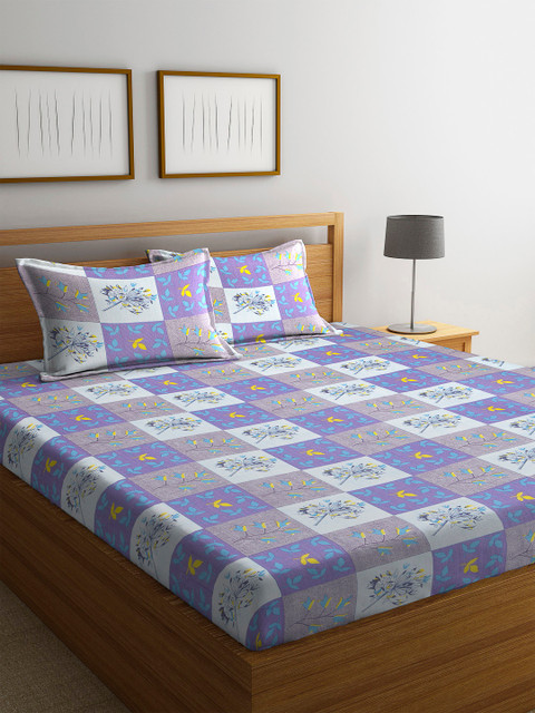 

Cortina Blue & White Floral 120 TC Cotton 1 Queen Bedsheet with 2 Pillow Covers