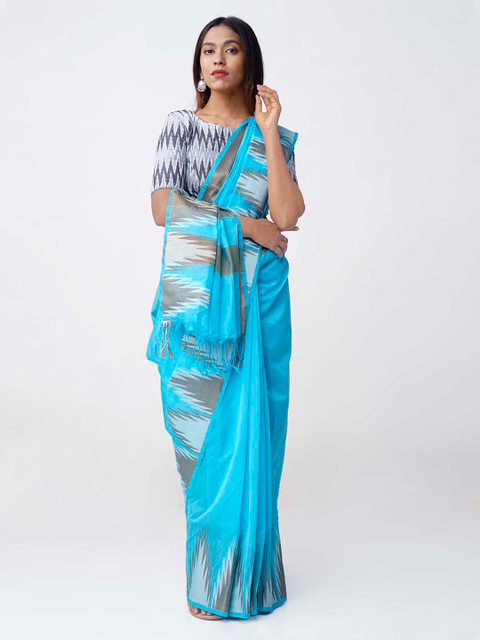 

Unnati Silks Blue & Brown Silk Cotton Solid Saree