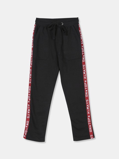

Cherokee Boys Black Solid Side Tape Knit Straight-Fit Track Pants