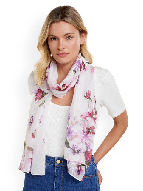 

Forever New Women Off-White & Purple Printed Stole