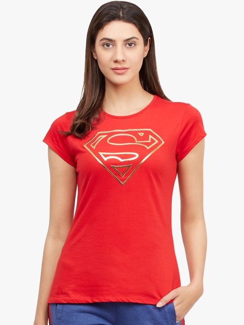 

Free Authority Women Red Superman Printed Round Neck T-Shirt