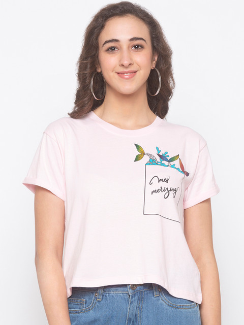 

Globus Women Pink Printed Round Neck T-shirt