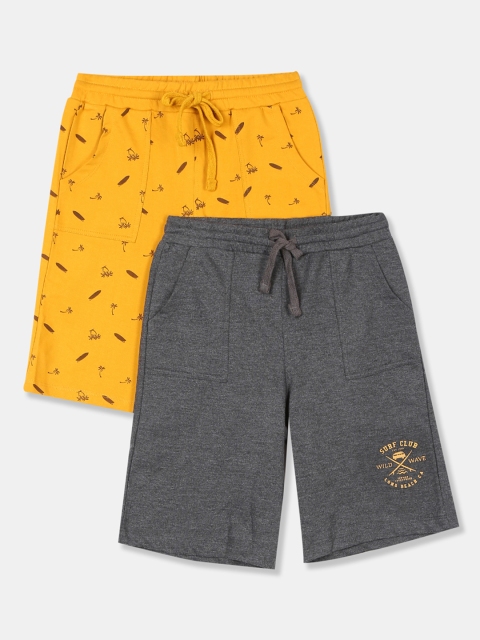 Cherokee Boys Charcoal and Mustard Yellow Solid Regular Fit Regular Shorts
