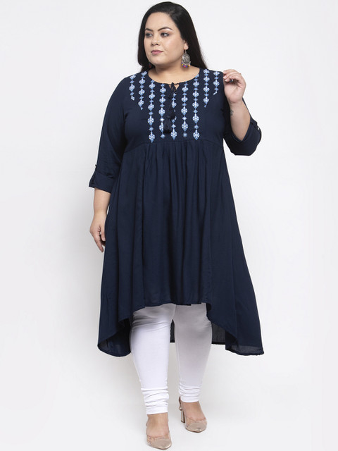 

plusS Women Navy Blue Yoke Design A-Line Kurta