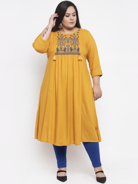 

plusS Women Mustard Yellow Yoke Design A-Line Kurta