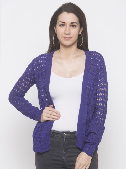 

Globus Women Purple Open Knit Front-Open Sweater