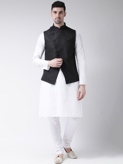 

TABARD Men White & Black Solid Kurta Set with Nehru Jacket