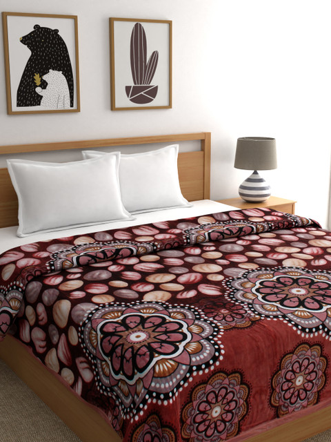 

A Homes Grace Brown & Grey Ethnic Motifs Mild Winter 350 GSM Double Bed Flannel Blanket