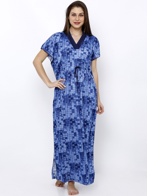 Pretty Awesome Blue Checked Kaftan Maxi Nightdress