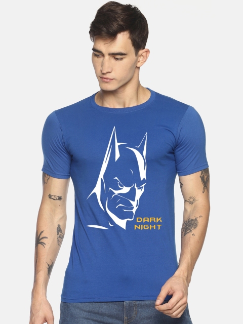 

Le Bison Men Blue Printed Batman Round Neck T-shirt