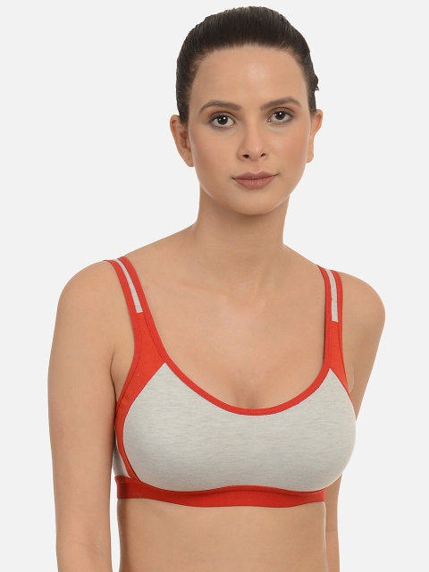 

mod & shy Grey Melange & Red Solid Non-Wired Non Padded Beginners Bra MS108R