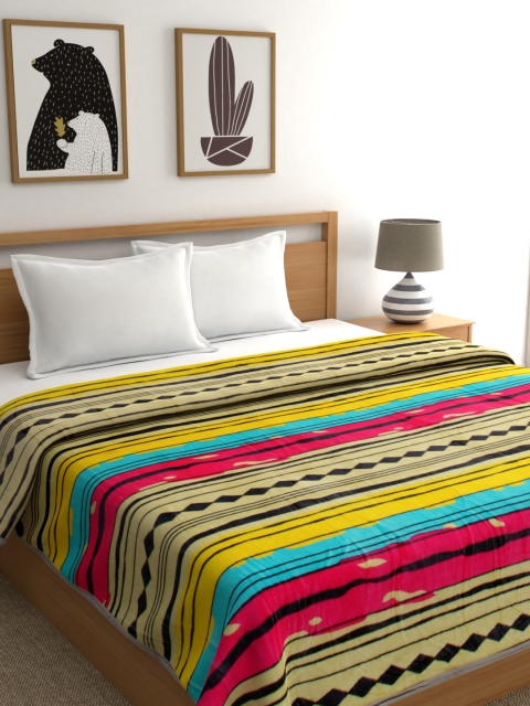 

A Homes Grace Multicoloured Striped Mild Winter 350 GSM Double Bed Flannel Blanket, Multi