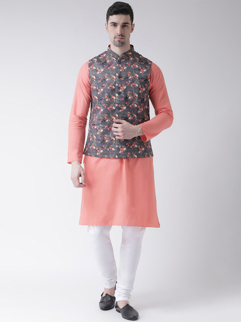 

TABARD Men Orange & White Solid Kurta Set with Nehru Jacket