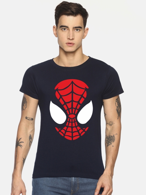 

Le Bison Men Navy Blue Printed Round Spiderman Neck T-shirt