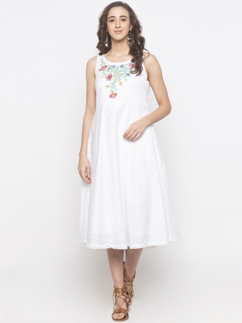 

Globus Women White Embroidered Fit and Flare Dress