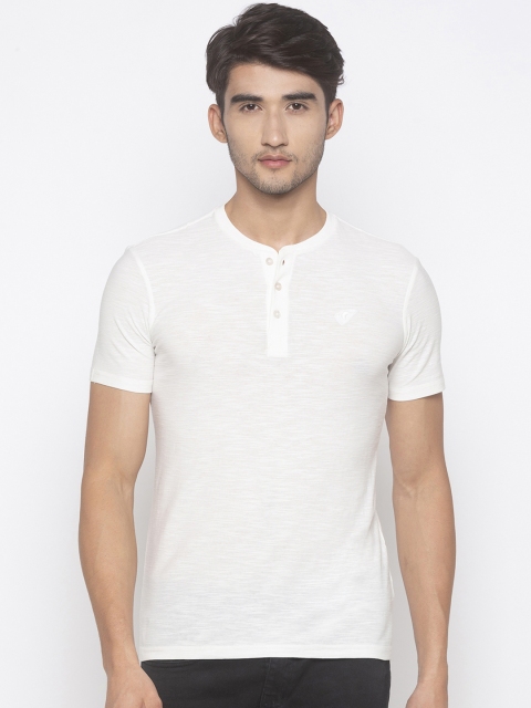 

Globus Men Off-White Solid Henley Neck Slim Fit T-shirt