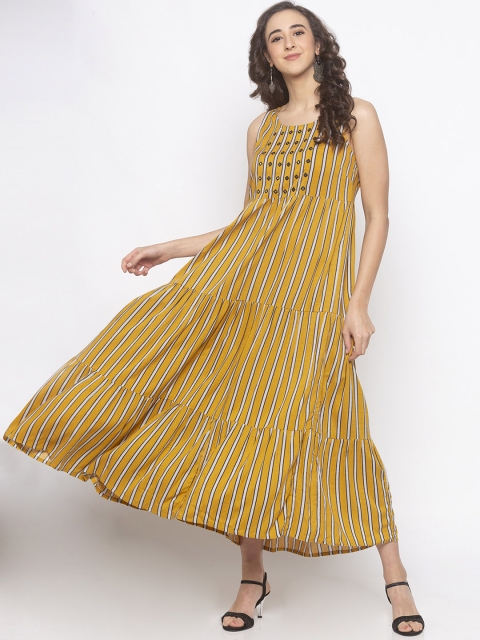 

Globus Women Mustard Yellow & White Striped Maxi Dress