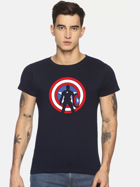

Le Bison Men Navy Blue Printed Captain America Round Neck T-shirt