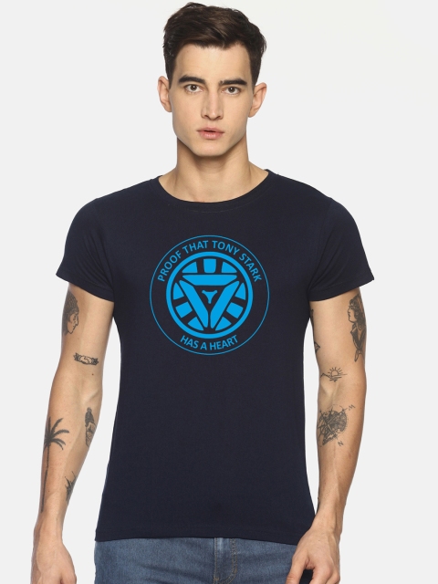

Le Bison Men Navy Blue Printed Ironman Round Neck T-shirt
