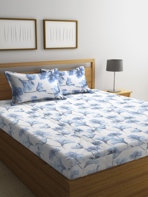 

Cortina Blue & Grey Floral 120 TC Cotton 1 Queen Bedsheet with 2 Pillow Covers