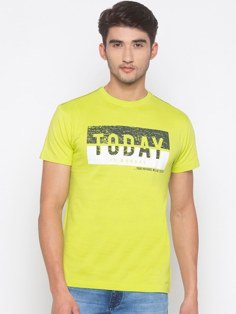 

Globus Men Lime Green Printed Slim Fit Round Neck T-shirt