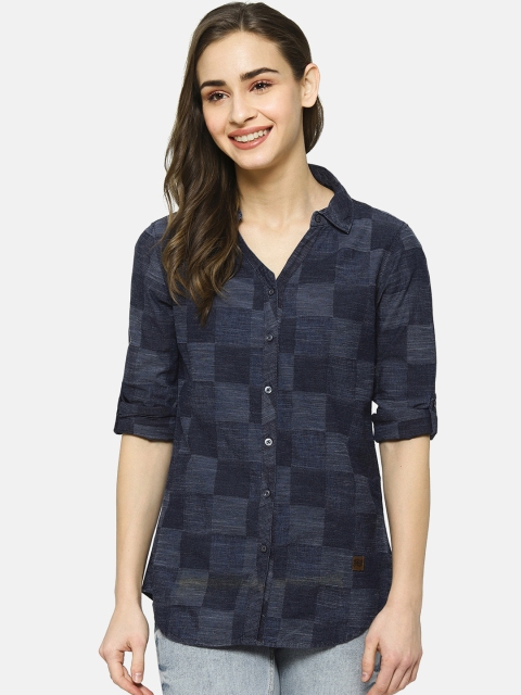 

Campus Sutra Women Navy Blue Classic Regular Fit Checked Casual Shirt
