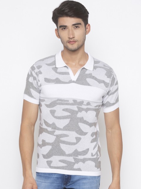 

Globus Men White & Grey Printed Slim Fit Polo Collar T-shirt