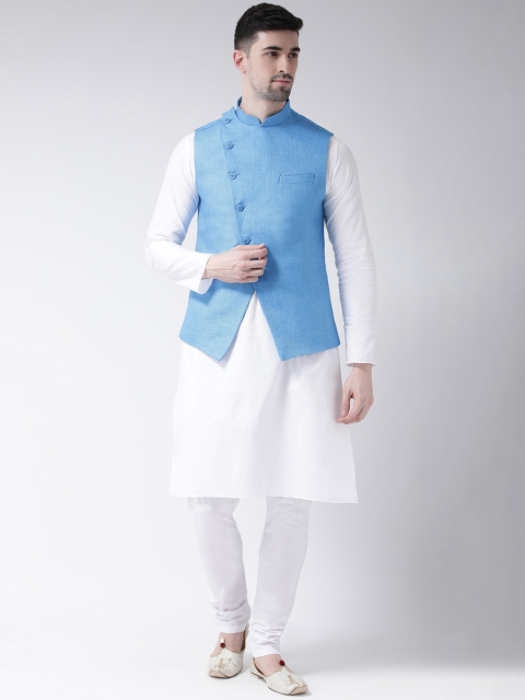 

TABARD Men White & Blue Solid Kurta Set with Nehru Jacket