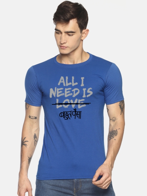 

Le Bison Men Blue & Grey Printed Round Neck T-shirt