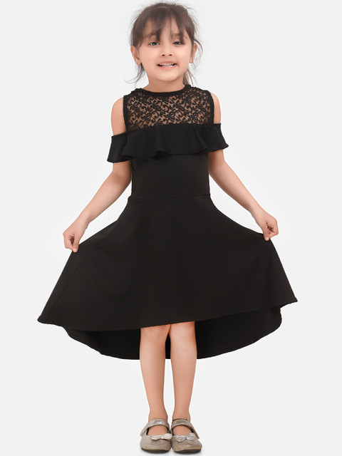

AWW HUNNIE Girls Black Self Design Fit and Flare Dress