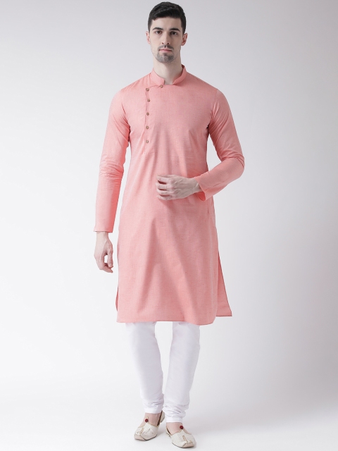 TABARD Men Pink & White Solid Kurta Set