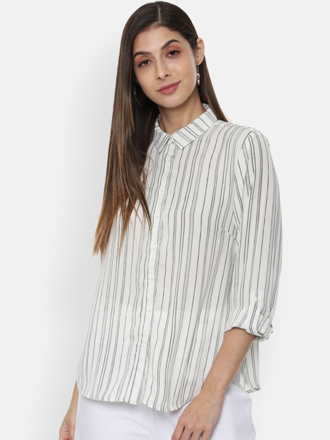 

Van Heusen Woman White & Black Regular Fit Striped Casual Shirt