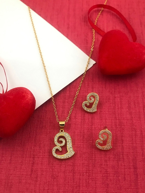 

Sia Art Jewellery Gold-Plated & White AD-Studded Pendant Set