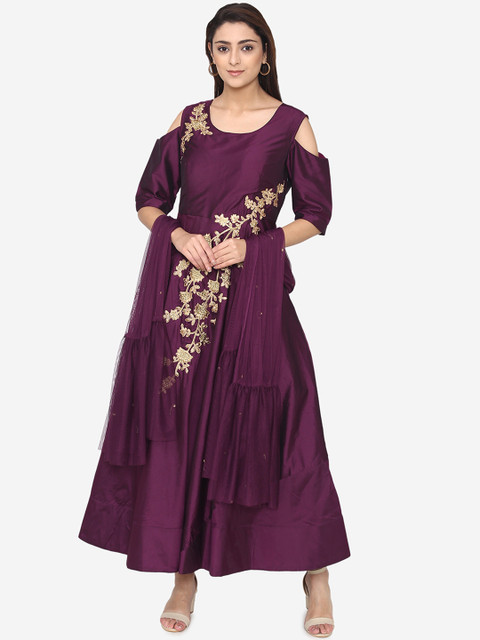 

Laabha Women Burgundy Embellished Maxi Dress