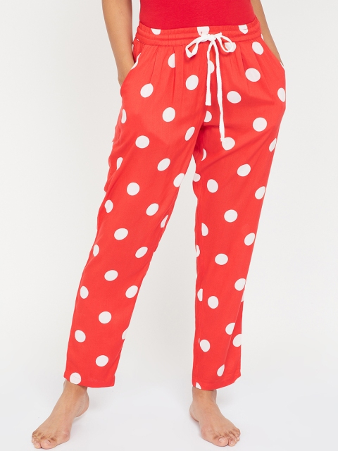 

Ginger by Lifestyle Women Coral Red & White Printed Lounge Pants