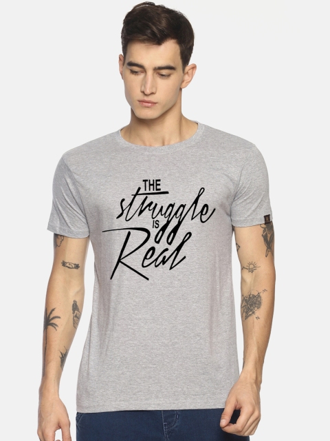 

Le Bison Men Grey & Black Printed Round Neck T-shirt
