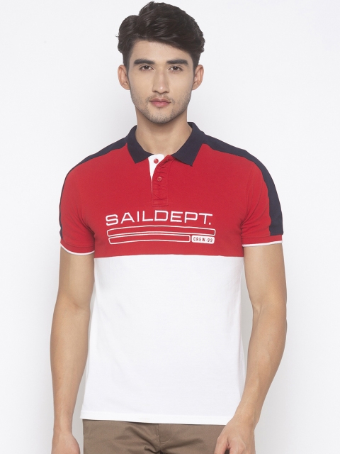 

Globus Men White & Red Colourblocked Slim Fit Polo Collar T-shirt