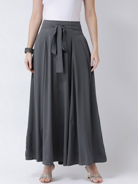 

Castle Women Grey Solid Flared Maxi Crepe Skirt
