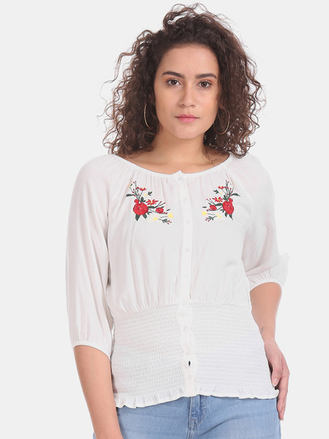 

Sugr Women White Embroidered Top