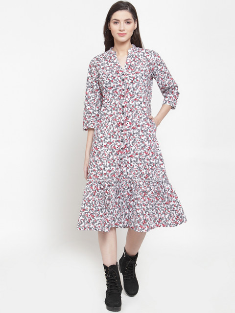 

Ayaany Women White & Red Printed Fit and Flare Dress