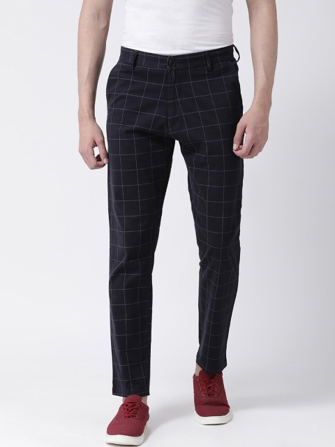

Club York Men Navy Blue Slim Fit Checked Regular Trousers